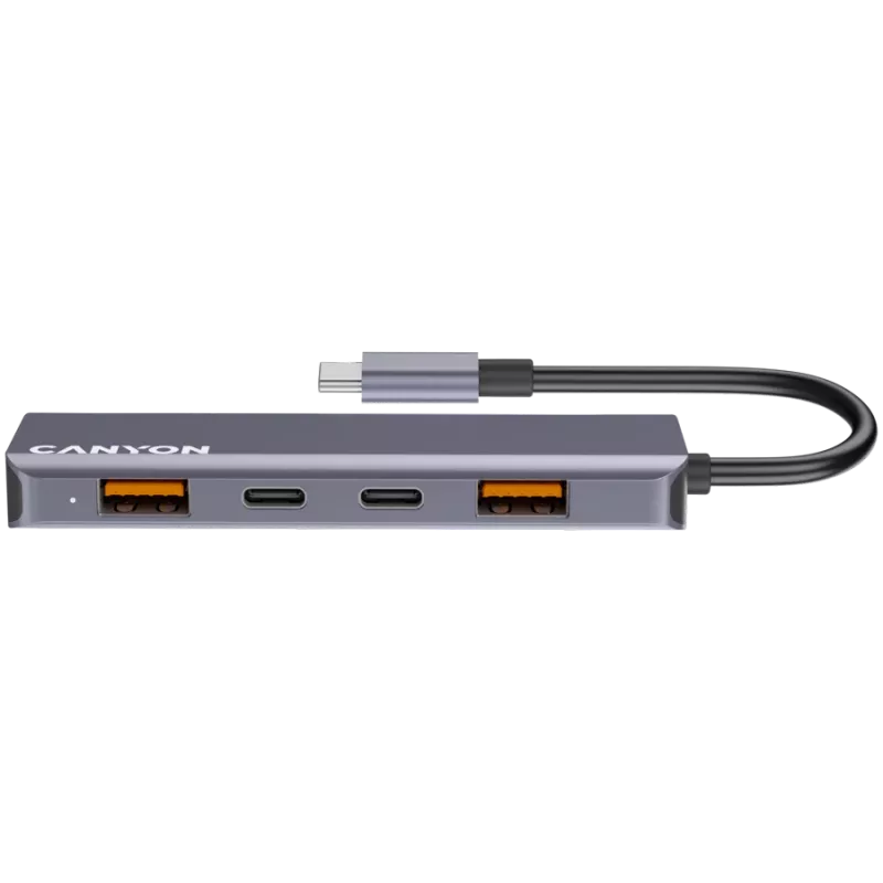 Canyon DS-18 - USB-C centrmezgls - 5 porti - 1x USB-C 5V līdzstrāvas uzlāde - 2x USB-C - 10 Gbps - 2x USB 3.2