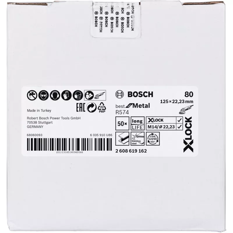 Slīpēšanas disks Bosch X-LOCK R574 Best for Metal 125 mm K 80, abrazīvs disks metālam