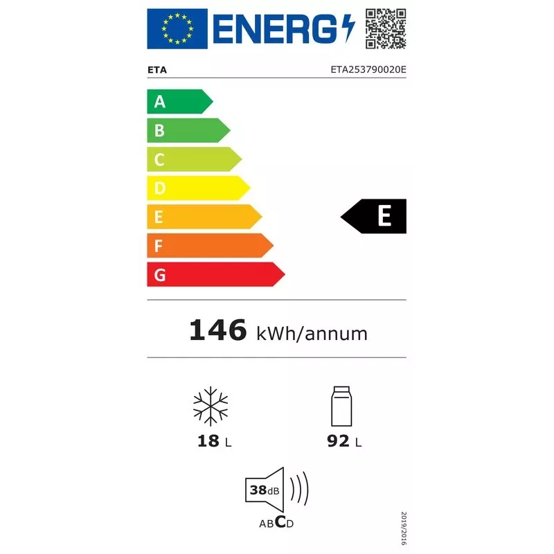 Brīvi stāvošs ledusskapis ETA ETA253790020E — 110 L (Ledusskapis 92 L / Saldētava 18 L), 90 cm, 38 dB, Enerģijas klase E, melns