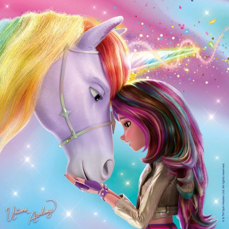 Puzle Ravensburger Unicorn Academy — 3 x 49 gabali, komplekts bērniem