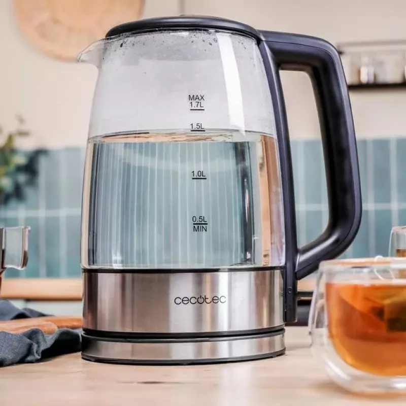 Cecotec tējkanna | ThermoSense 340 Clear | elektriskā | 2200 W | 1,7 L | stikla | 360° rotācijas pamatne | caurspīdīga