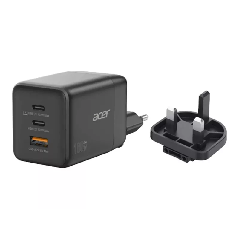 Acer barošanas bloks - PPS un GaN tehnoloģija - 100 W - PD 3.0 - 3 izejas porti (USB, 2 x USB-C)