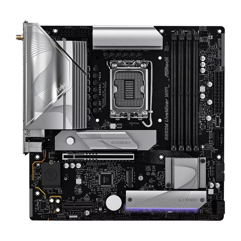 Mātesplate ASRock B860M LiveMixer WiFi — Intel B860, LGA 1851, micro ATX, DDR5, 4x DIMM, Wi‑Fi 6E, 2.5Gb LAN