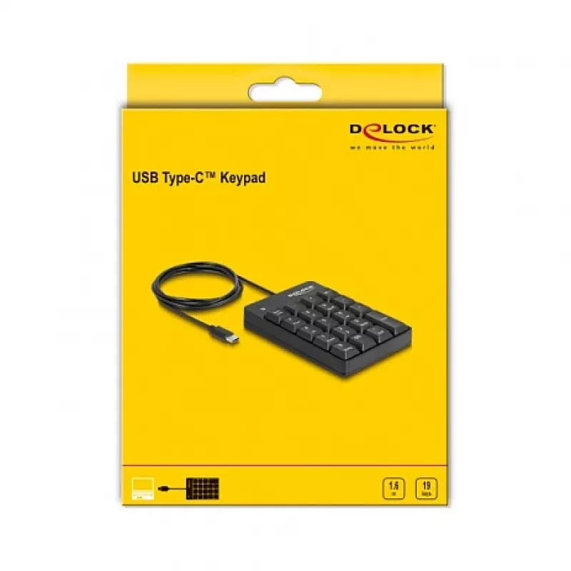 Ciparu tastatūra DeLOCK 12108 USB melna 19 taustiņi 1,6 m kabelis