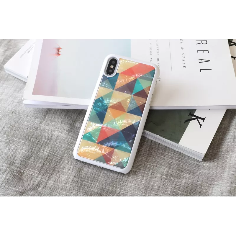 Aizsardzības viedtālruņa maciņš iKins iPhone XS/S mozaīka balts – ciets aizmugures panelis, dekoratīvs mozaīkas raksts