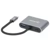 Manhattan USB-C dokstacija/sadalītājs, pieslēgvietas (x4): HDMI, USB-A, USB-C un VGA, ar strāvas padevi (PD) 87W - nepieciešams ārējs USB-C lādētājs (nav iekļauts). Darbināms ar USB (nav nepieciešams ārējs barošanas avots), kad PD netiek izmantots, alumīnija korpuss