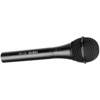 Mikrofons SVEN MK-100 (vadu, dinamisks, metāla, kabelis 4,0 m, 6,3/3,5 mm ligzda, kardioīds, melns)