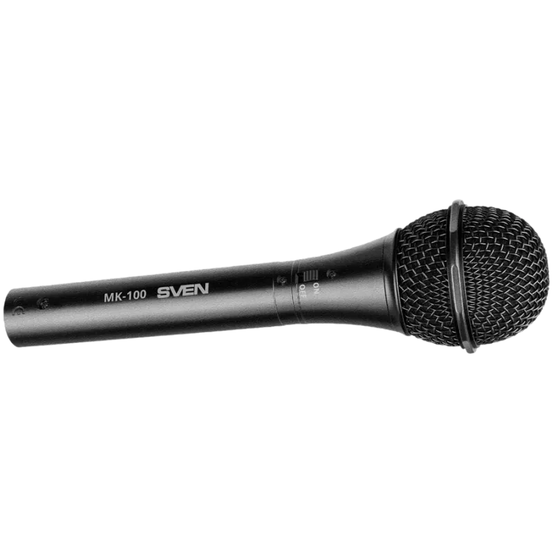 Mikrofons SVEN MK-100 (vadu, dinamisks, metāla, kabelis 4,0 m, 6,3/3,5 mm ligzda, kardioīds, melns)