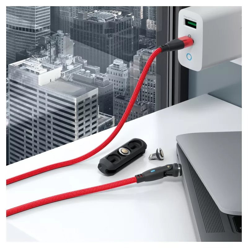 USB kabelis RealPower MagneticCharge 100 1m USB C sarkans ātrai uzlādei