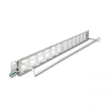 Patch panel 19 inch DELOCK 24-port keystone, noliecami porti, stiepes sprieguma samazināšana, 1U metālisks