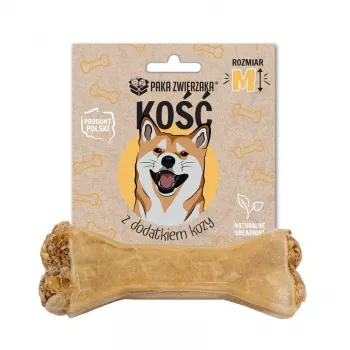 Zobu kopšanas kārums suņiem PAKA ZWIERZAKA Bone with Goat M 12 cm 55 g — zobu košļājamā kārums pieaugušiem suņiem, bez lipekļa un cukura