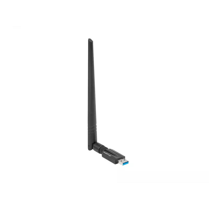 Iekšējā WLAN karte LANBERG NC-1200-WIE — Divu joslu USB WLAN adapteris, RTL8812BU, līdz 1200 Mbit/s, ārējās 2x2 antenas (5 dBi), melna