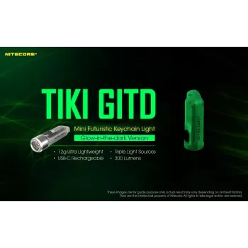 Atslēgu piekariņa lukturītis Nitecore TIKI GITD Pelēks — USB uzlādējams, 1 lm, 55 mm, 12 g, IP66