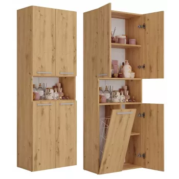 Vannas istabas uzglabāšanas skapis Top e shop NEL 1K DK ART KPL, ozolkoka rāmis, 600×300×1740 mm, 5 plaukti, brīvi stāvošs