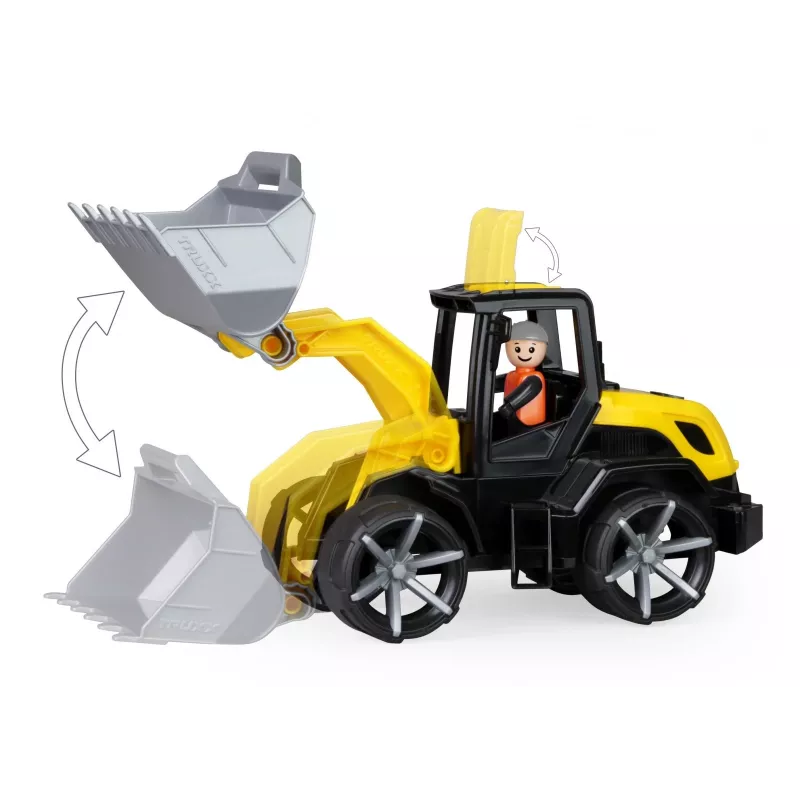 Rotaļu buldozers Lena Truxx 2 atvērta kaste 04512, plastmasas celtniecības transportlīdzeklis, stumšanas spēle, kompakts izmērs