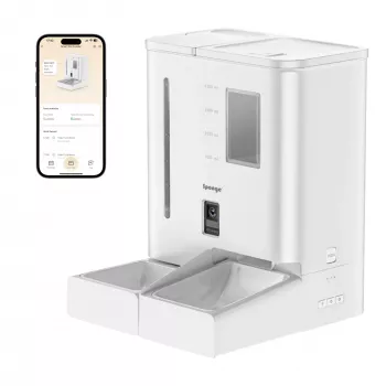 Automātiskā mājdzīvnieku barotava Sponge SPONGE Pet Feeder Smart DUAL — divu trauku viedā barotava mājdzīvniekiem