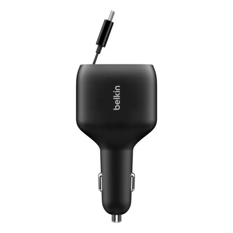 Belkin 75 W 2 portu ar izvelkamo USB-C kabeli automašīnas lādētājs — Kabelis (CCC001HQBK)