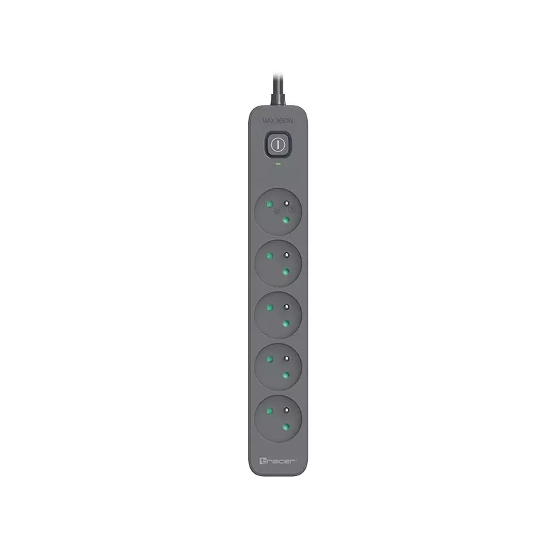TRACER Power Line+ 5m Graphite pārsprieguma aizsargs (5 kontaktligzdas)