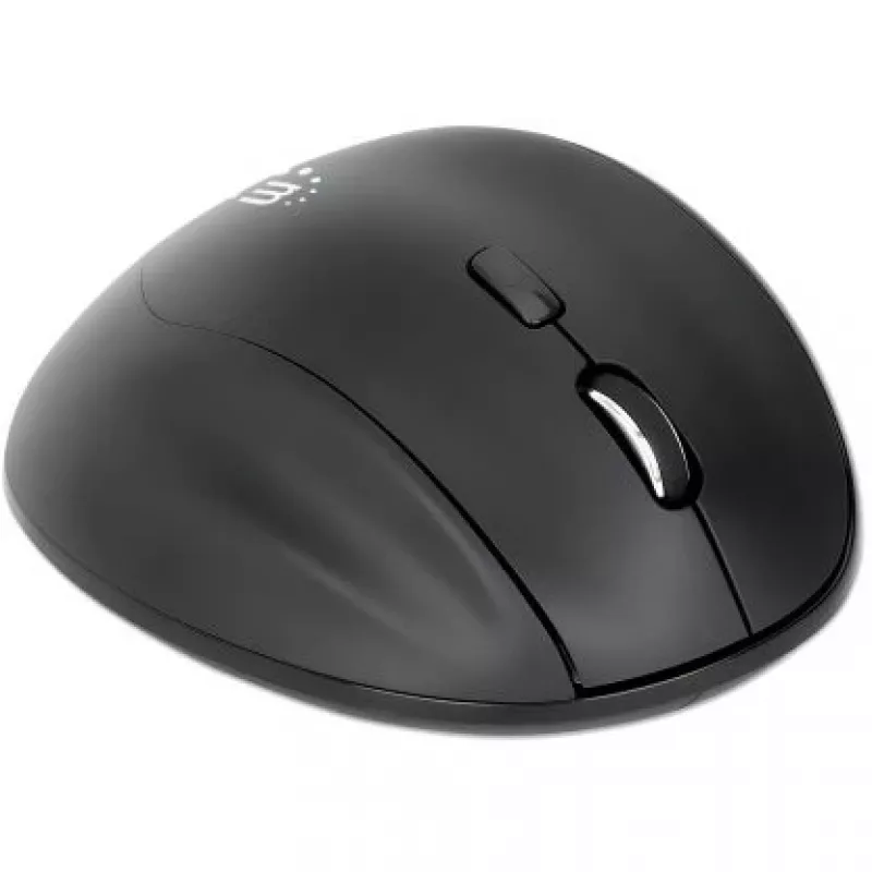 Manhattan Ergonomic Wireless pele, Right Handed, Adjustable 800/1200/1600dpi, 2.4Ghz (up to 10m), Six Button with Scroll Wheel, Combo USB=A and USB-C receiver, Melns, AA baterija (included), Three Year Warranty