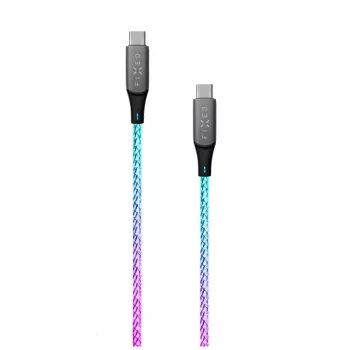 USB-C uz USB-C uzlādes kabelis FIXED FIXDLED-CC-RA ar PD atbalstu un fiksētu garumu, iebūvētu varavīksnes LED