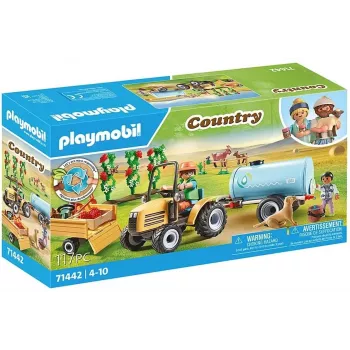 Playmobil 71442 Lauki: Traktors ar piekabi un ūdens tvertni Svaiga raža fermā Mācīšanās par vidi Jautra iztēles lomu spēle