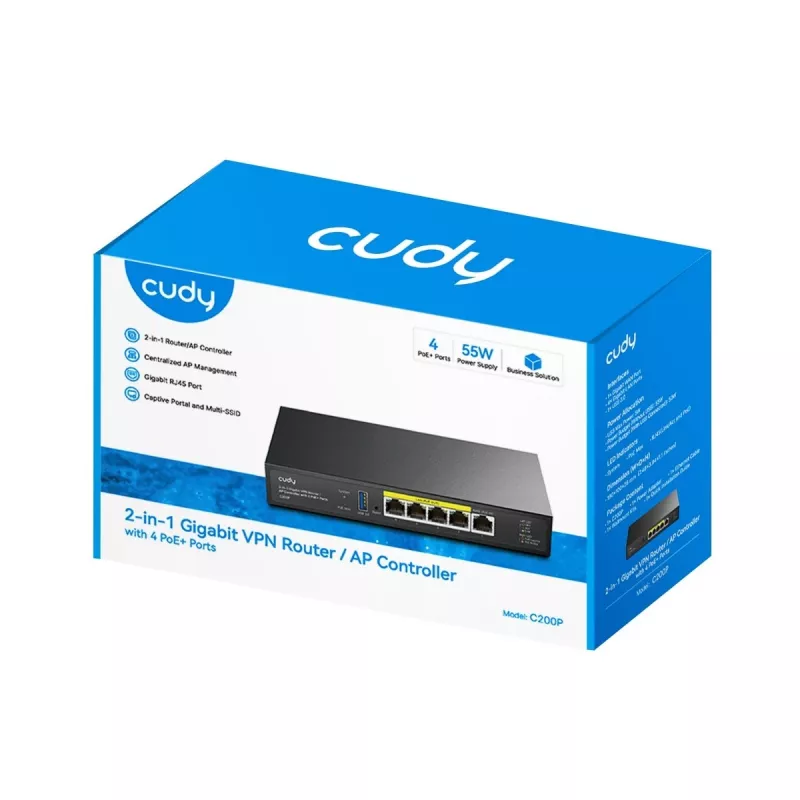 Bezvadu maršrutētājs Cudy C200P Dual Band 300 Mbps, Gigabit Ethernet, USB 3.0, Metāla korpuss