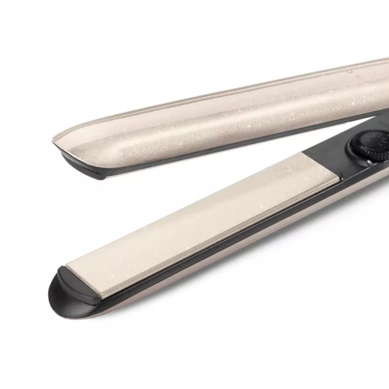 Iztaisnošanas gludeklis BABYLISS ST914PE — keramikas/titāna plāksnes, 13 siltuma līmeņi, 100–240V, bēša/vara krāsa