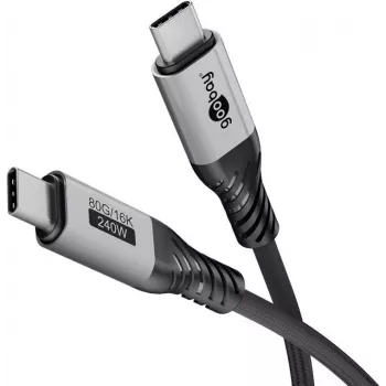 Goobay USB-C -kabelis USB4 versija 2.0 1,5 m melns sudrabots - 240 W 80 Gbit/s jauda (74776)