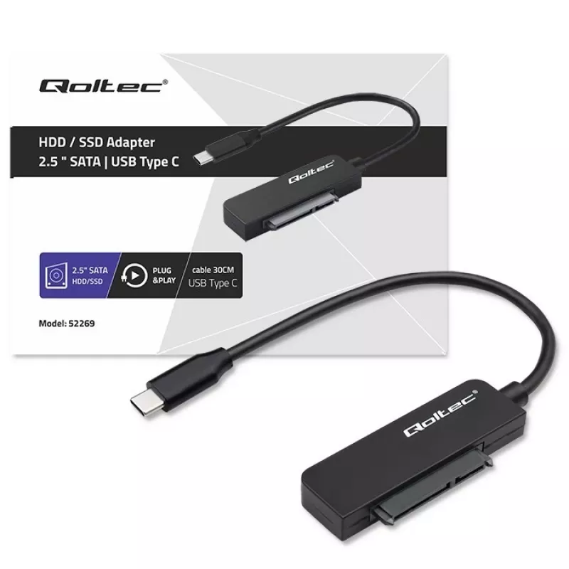 QOLTEC SATA adapteris 52269 2,5 collu diskam uz USB-C, atbalsta līdz 2TB