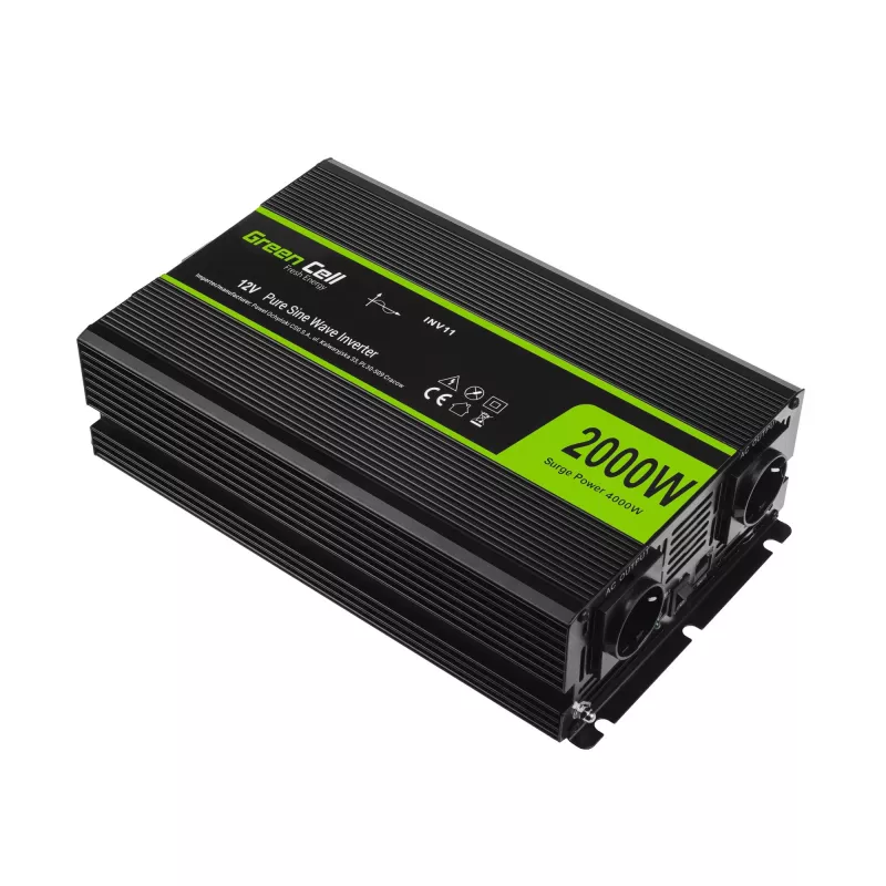 Green Cell INV11 tīkla adapteris/invertors Auto 2000 W Melns