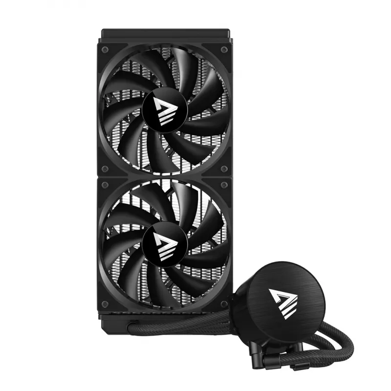 Šķidruma dzesēšanas komplekts SAVIO NOX 240 mm — 240 mm radiators, 2×120 mm ventilatori, alumīnija radiators, vara pamatplāksne, atbalsta LGA 2011/2011-v3/2066/1200/115x/775