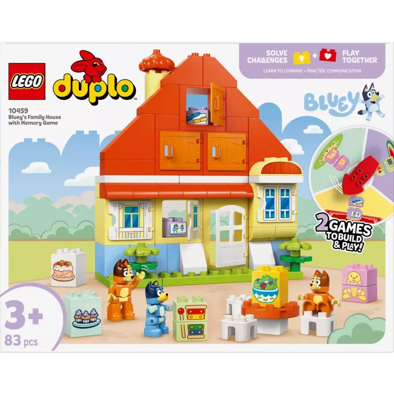 Būvējamā rotaļlieta LEGO Bluey ģimenes māja ar atmiņas spēli 10459 — 83 gabali, 3 minifigūras, vecums 3+