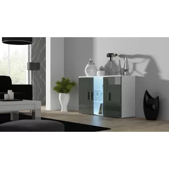 Sānu skapis cama meble SOHO S7, 120 cm, balta/pelēka spīdīga apdare, 3 durvis, 4 plaukti