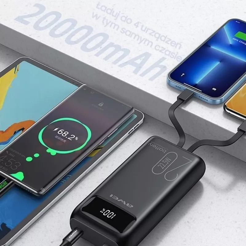 Ārējais akumulators 20000mAh P169 K 22.5W USB-C + Apple Cab