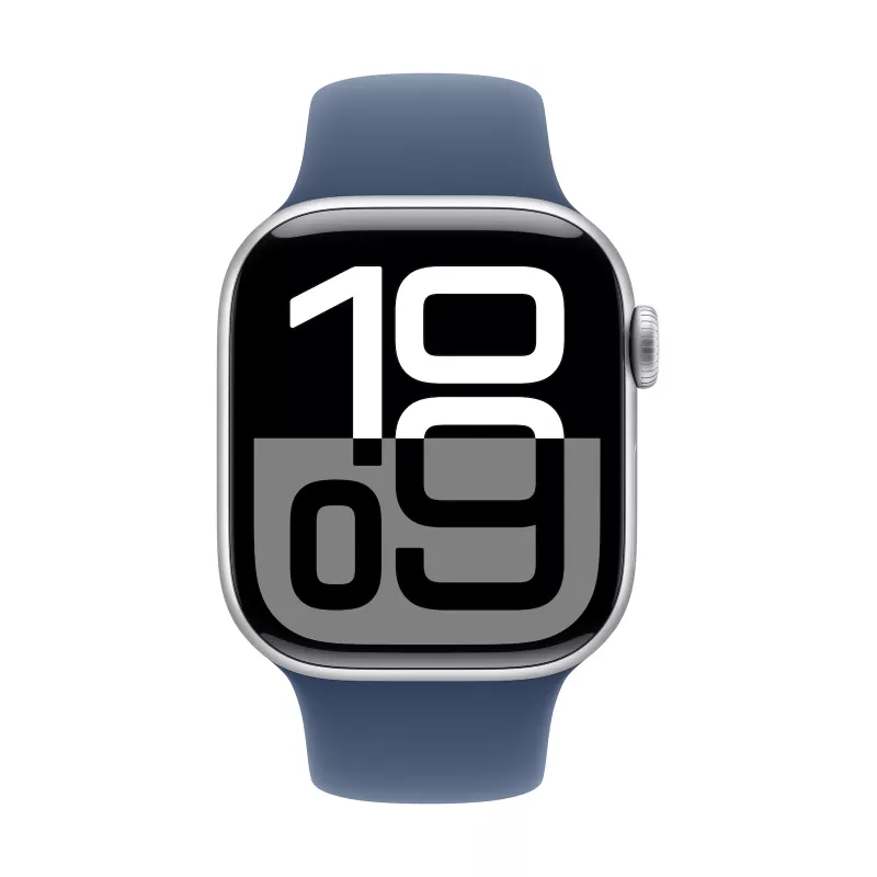 Pulksteņa sērija 10 GPS 42 mm sudraba alumīnija korpuss ar džinsa sporta siksniņu - S/M