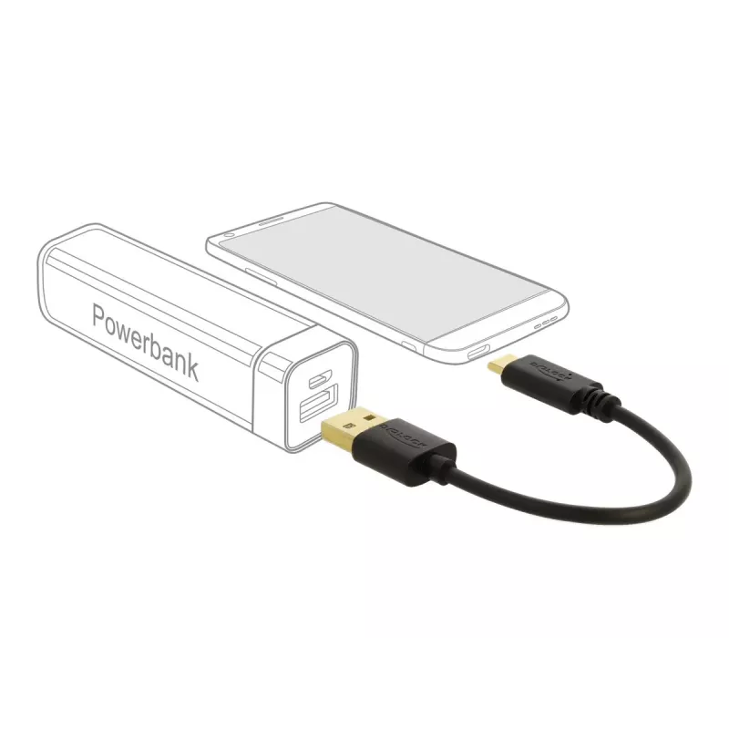 DeLOCK USB uzlādes kabelis Type-A uz USB Type-C 15 cm melns