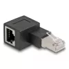 DeLOCK RJ45 spraudnis uz RJ45 ligzdas adapteris Cat.6A 90° pa kreisi leņķots melns
