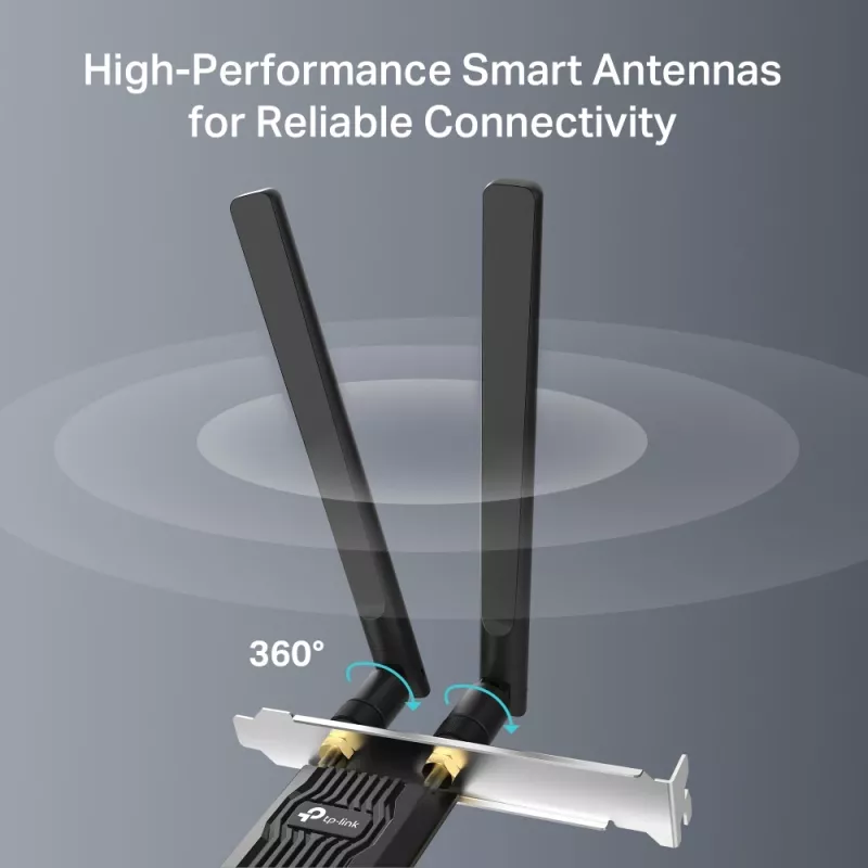 Wi-Fi 6 Bluetooth PCIe adapteris TP‑LINK Archer TX10E AX900 — PCIe karte, AX900 Wi‑Fi 6, Bluetooth