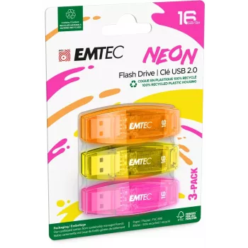 Emtec USB zibatmiņa C-410 - USB 2.0 - 16 GB - NEON (ECMMD16GC410P3NEO)