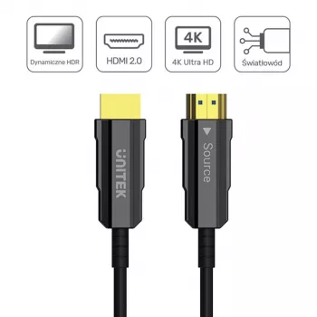 HDMI optiskais kabelis Unitek C11092ASL01 4K 60Hz (HDMI 2.0, 20 m, vīr.–vīr., melns)