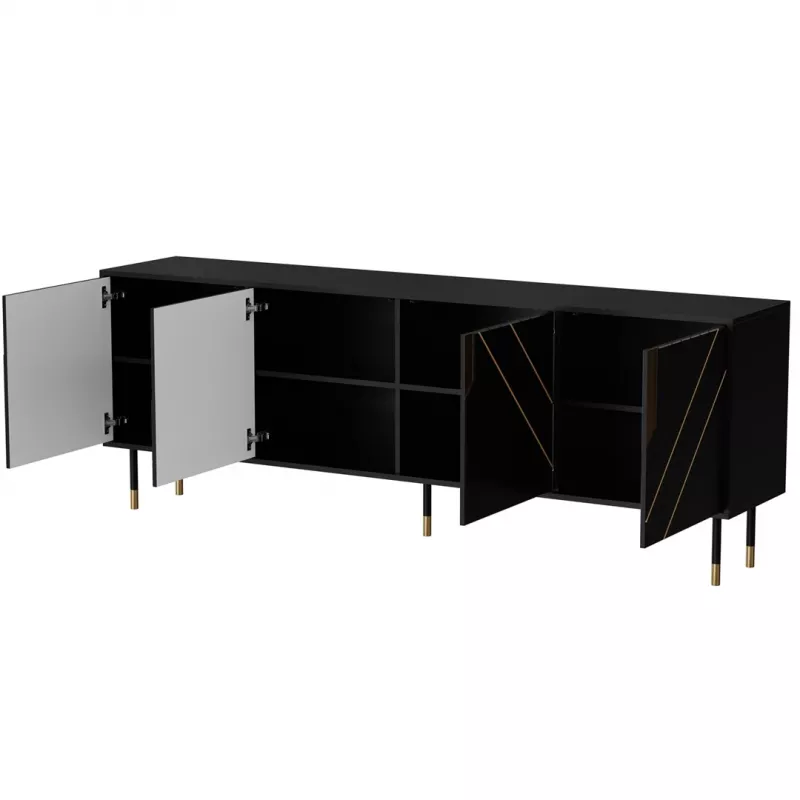 Chest of drawers cama meble Cama 4D MOUNTAIN 204x40x72 cm — Melns & gold, MDF/particle board