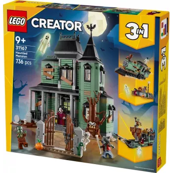 Konstruktors LEGO Creator 3-in-1 Haunted House modelis 31167 — 736 detaļas, 3 būvējumi, 5 minifigūras