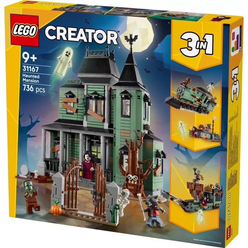 Konstruktors LEGO Creator 3-in-1 Haunted House modelis 31167 — 736 detaļas, 3 būvējumi, 5 minifigūras