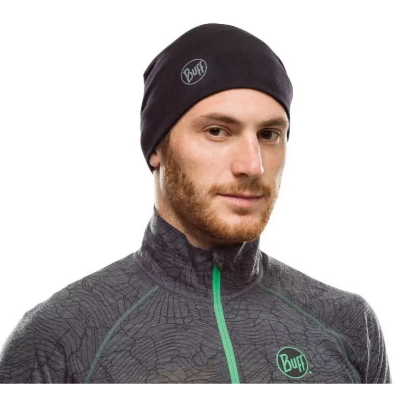 Cepure Buff Merino Midweight — Vienkrāsaina melna, viens izmērs, merino vilna, rudens/ziema, sports