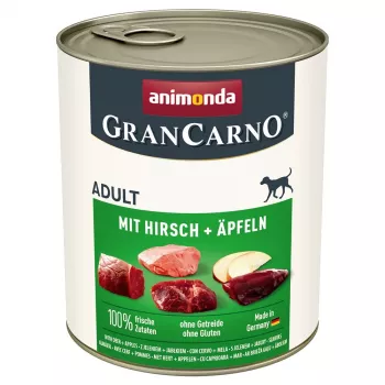 Mitrā suņu barība animonda GranCarno Adult — Brieža gaļa & ābols, 800 g kārba, 10,5% olbaltumvielu, 5% tauku, 79% mitruma