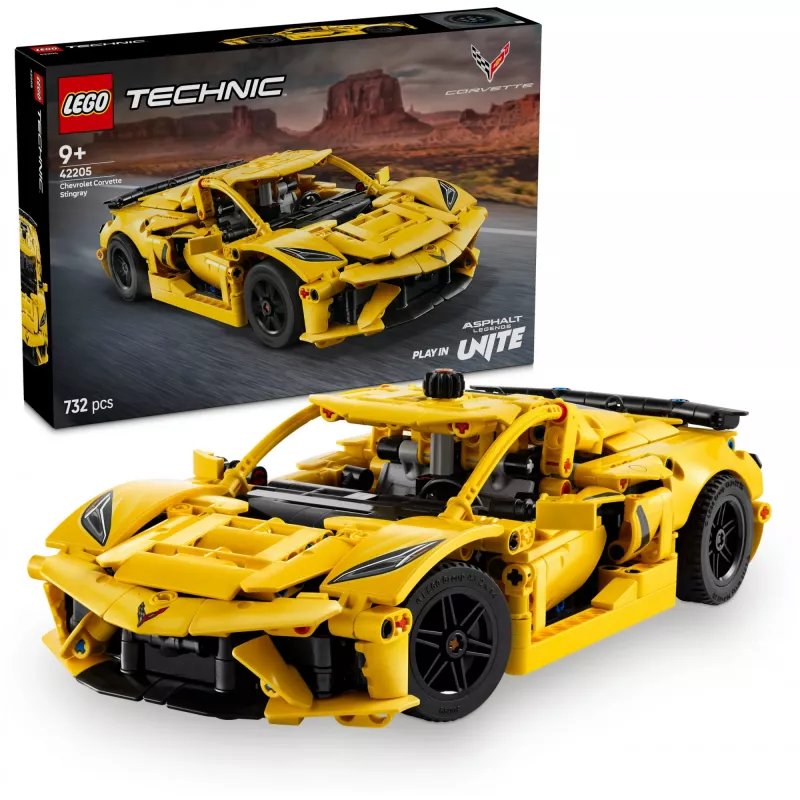 LEGO Technic Corvette Stingray 42205 2-in-1 kabriolets un kupeja modelis, 732 detaļas, 80×270×140 mm
