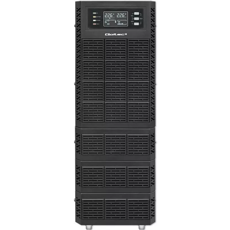 Qoltec 52284 Nepārtrauktās barošanas avots UPS | 10kVA | 10000W | Jaudas koeficients 1.0 | LCD | EPO | USB | On-line
