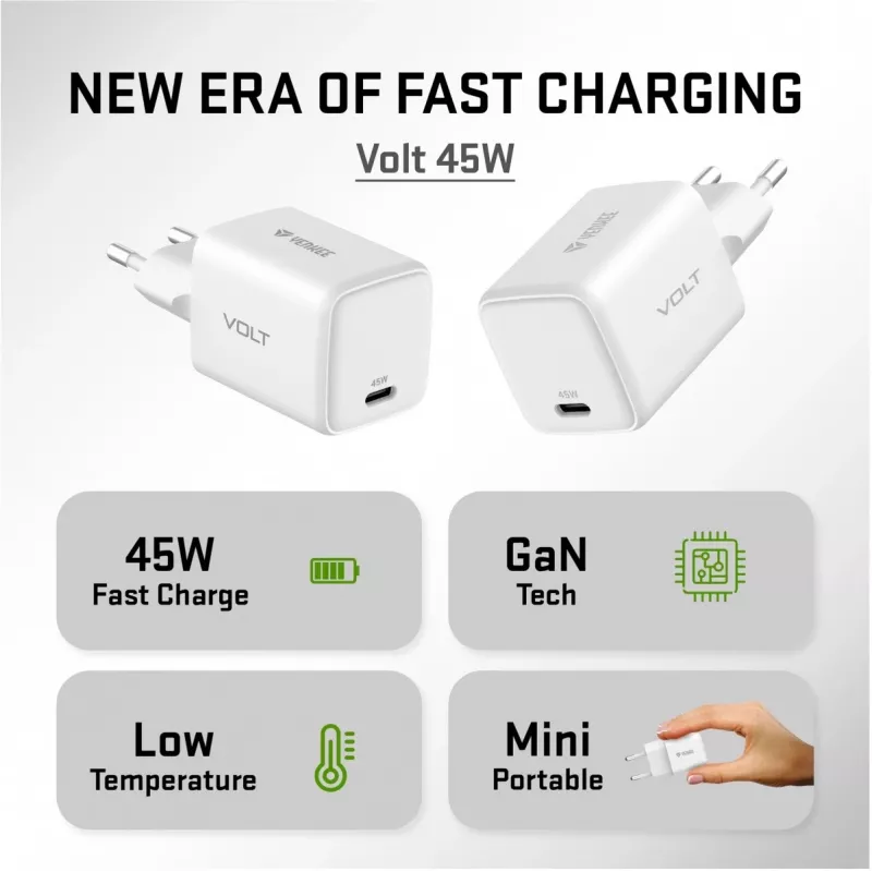 USB-C lādētājs YENKEE G45 VOLT 45W Power Delivery 3.0, 3A izeja