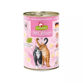 Mitrā kaķu barība Fox4Pets GranataPet DeliCATessen lasis & jūras veltes 400 g — bez graudiem, pilnvērtīga pieaugušu kaķu barība
