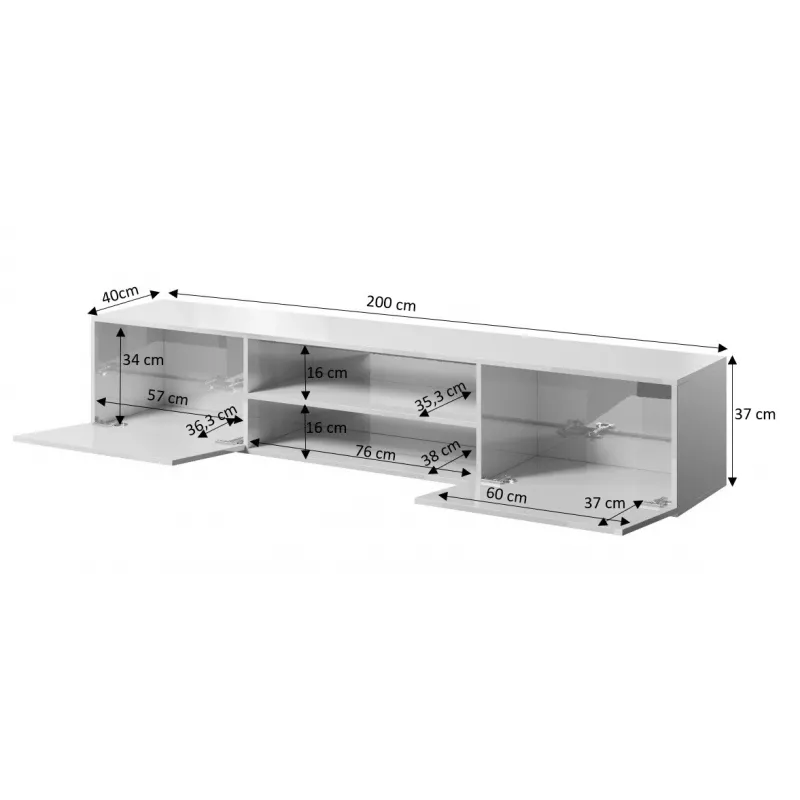 TV skapis cama meble SLIDE 200K, 200 x 40 x 37 cm, spīdīgi balts, skaidu plātnes virsma